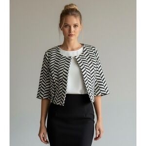 Picadilly Black White Chevron Large Cropped Jacket Wide Sleeve Bolero Blazer